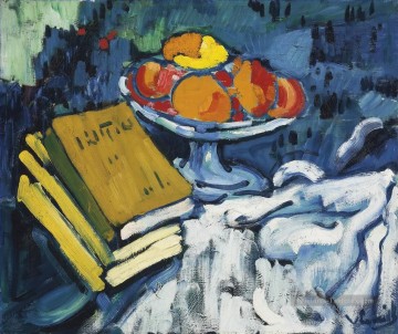 Nature morte avec des livres et bol de fruits Maurice de Vlaminck impressionniste Peinture à l'huile